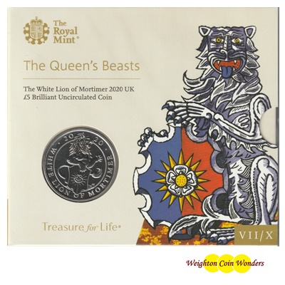 2020 BU £5 Coin Pack - Queen's Beast - White Lion of Mortimer